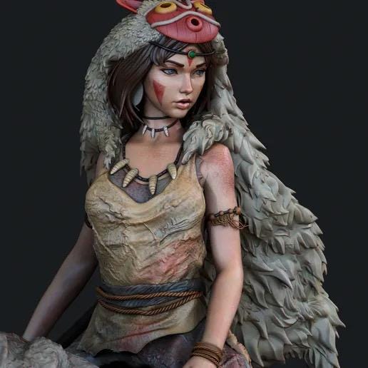 Tribal Wolf Rider Diorama – Wild Maiden Figure on Giant White Wolf with Forest Spirits, Hand-Painted Fantasy 1/6 scale