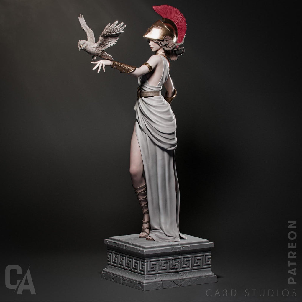 Greek Goddess Athena Resin Statue – Olympian Goddess of Wisdom and War Figure with Spear, Owl & Crested Helmet, Hand-Painted 1/6