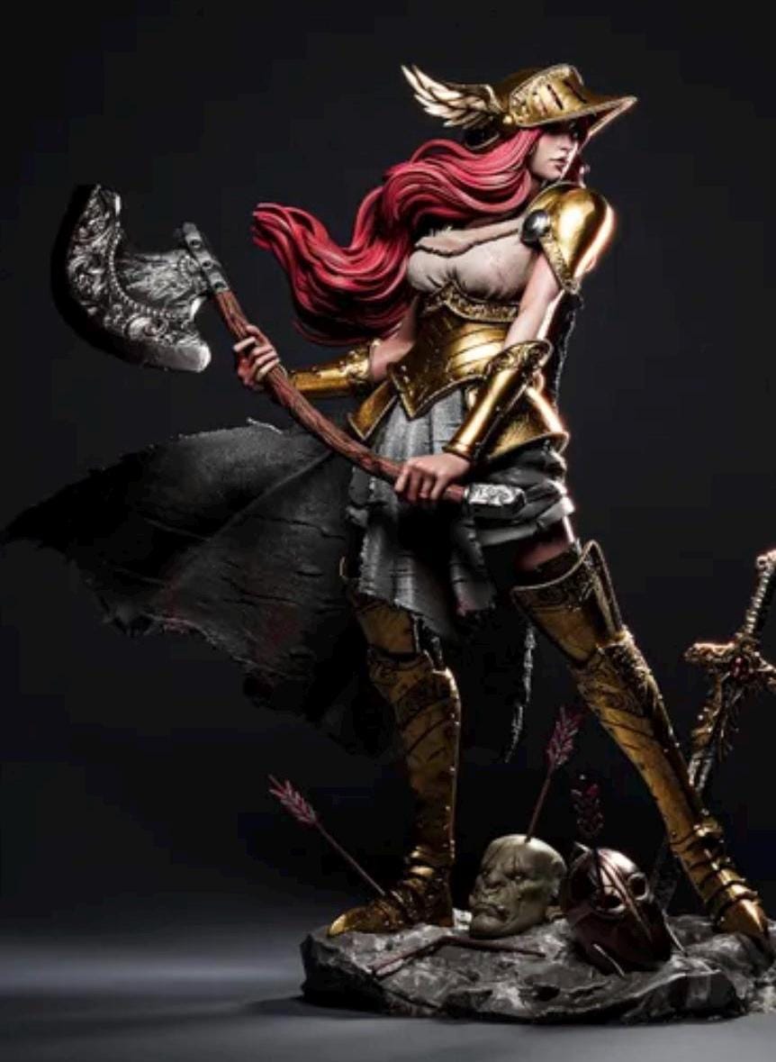 Norse Valkyrie Warrior Resin Statue – Red Hair Shieldmaiden Figure with Winged Helmet & Battle Axe, Hand-Painted 1/6