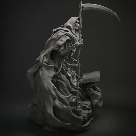 Grim Reaper Resin Statue – Hooded Angel of Death Figure with Scythe, Book of Souls & Skulls, Hand-Painted Gothic Horror 1/6