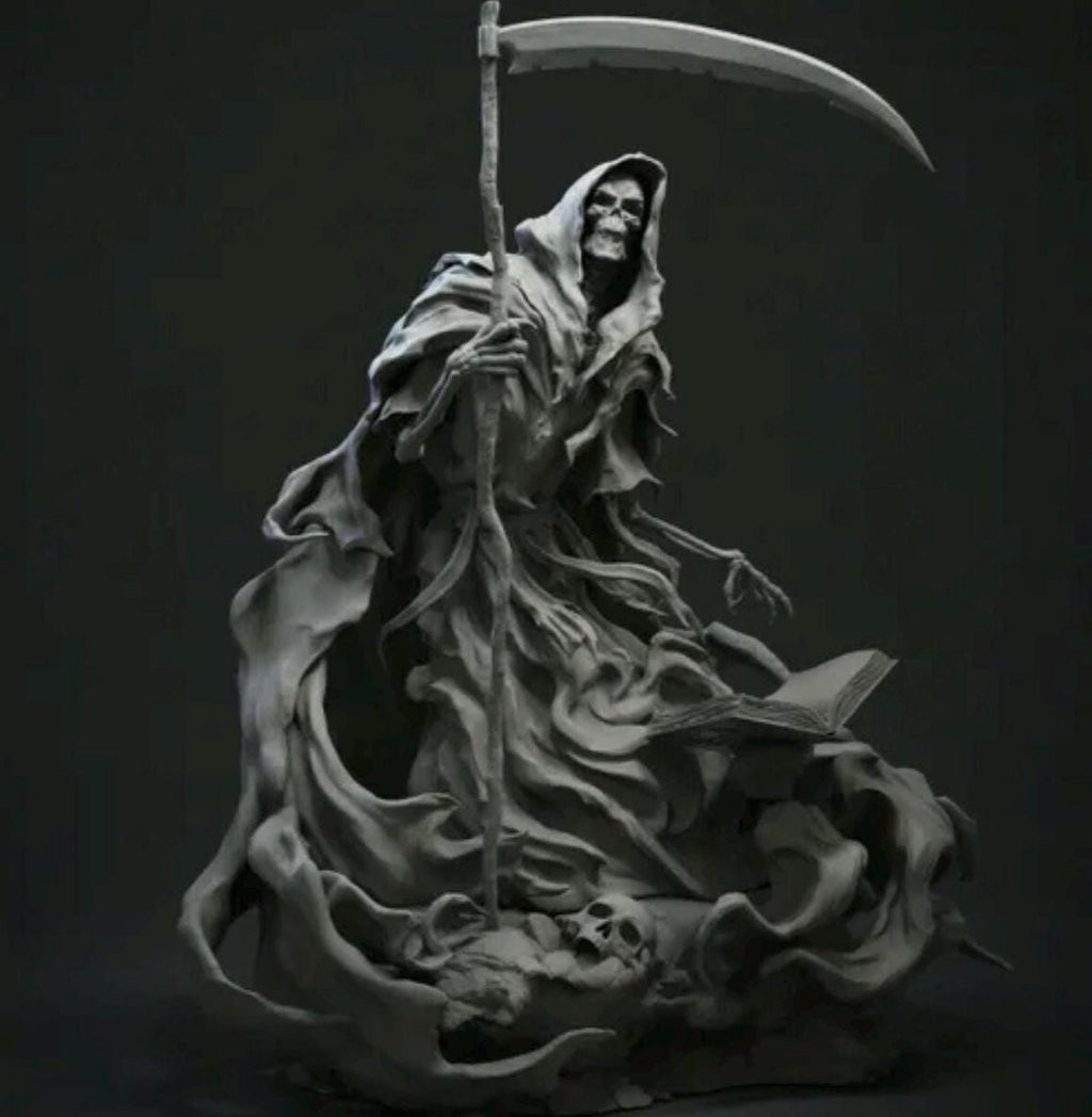 Grim Reaper Resin Statue – Hooded Angel of Death Figure with Scythe, Book of Souls & Skulls, Hand-Painted Gothic Horror 1/6