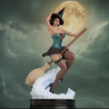 Retro Pin Up Witch Resin Statue – Flying Sorceress Figure on Broomstick, Hand-Painted Vintage 1/6