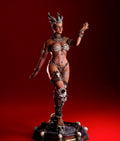 Queen of the Damned Resin Statue – Horned Demoness Figure with Bone Armor, Skull & Skulls Base, Hand-Painted Dark Fantasy 1/6