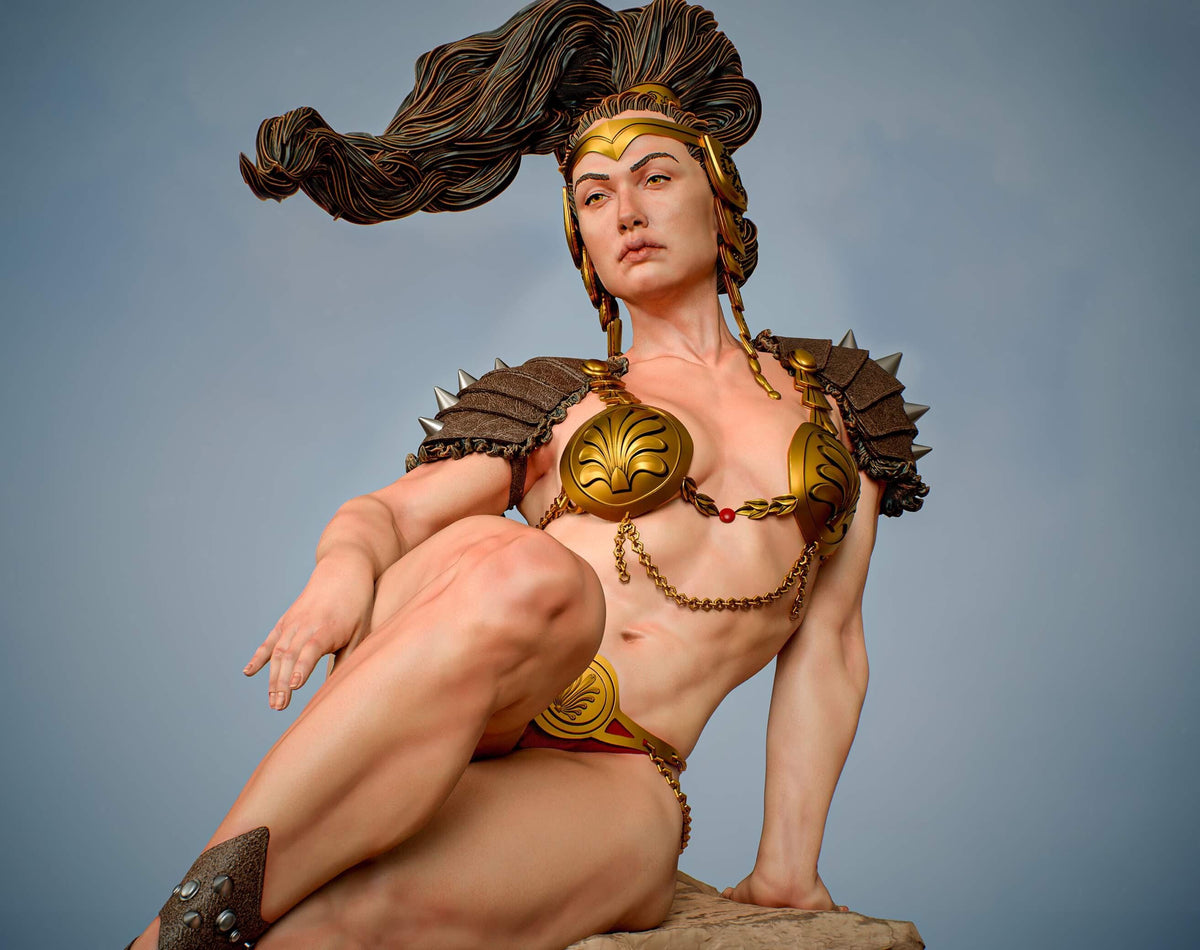 Amazon Warrior Statue – Fantasy Gladiator Pin Up Figure on Rocky Beach Base 1/6