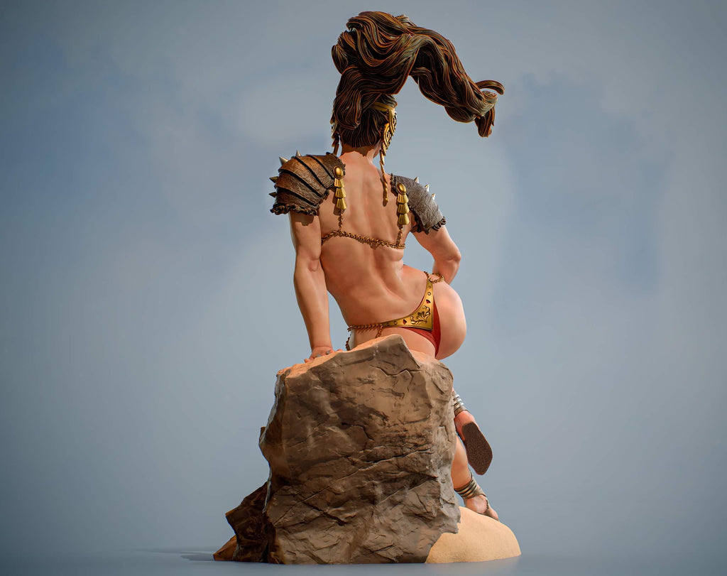 Amazon Warrior Statue – Fantasy Gladiator Pin Up Figure on Rocky Beach Base 1/6