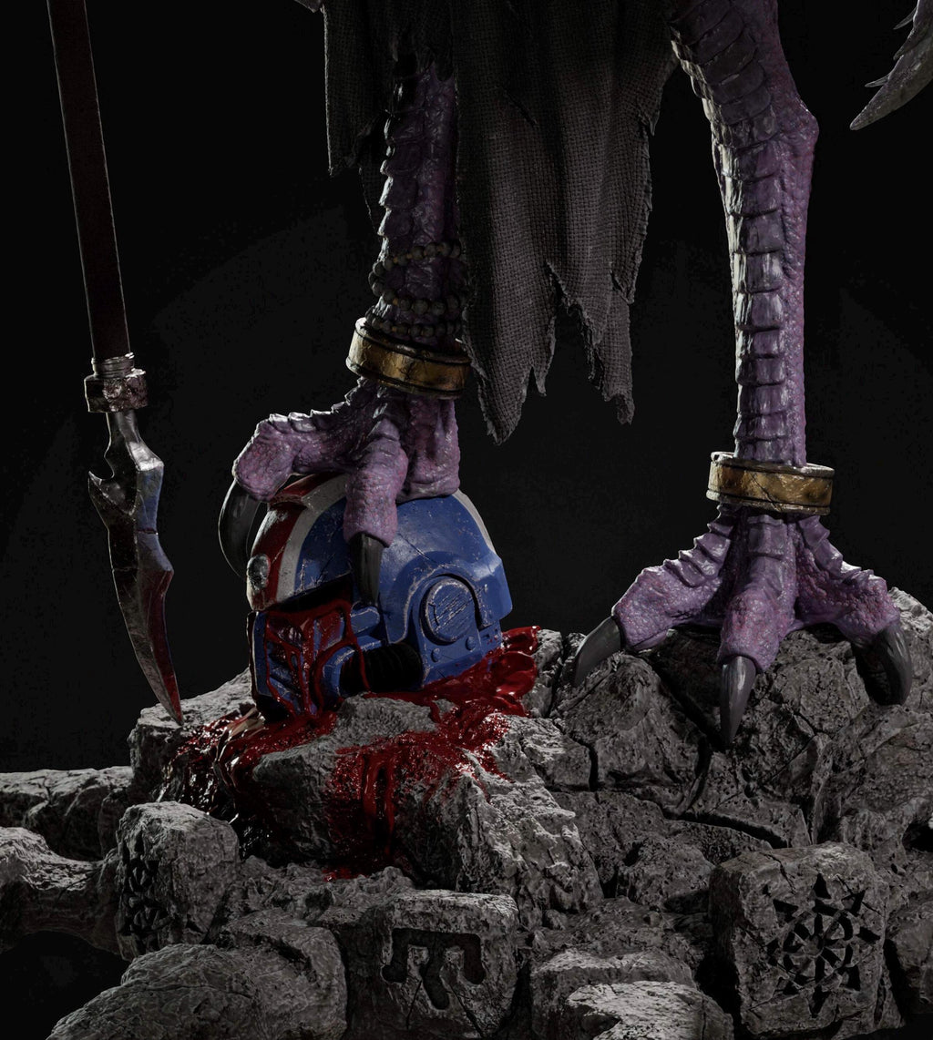 Eldritch Demon Sorcerer Resin Statue – Multi-Armed Horned Mage Figure with Bone Wings & Staff, Hand-Painted Dark Fantasy 1/6