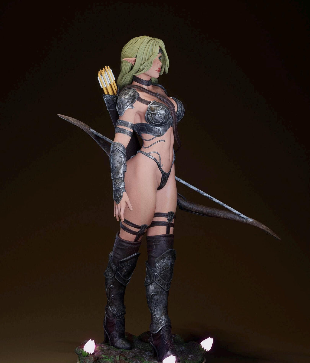 Elaria Dark Elf Assassin Maiden Resin Statue – Shadow Ranger Pin Up Figure with Bow & Dagger, Hand-Painted Fantasy Archer 1/6