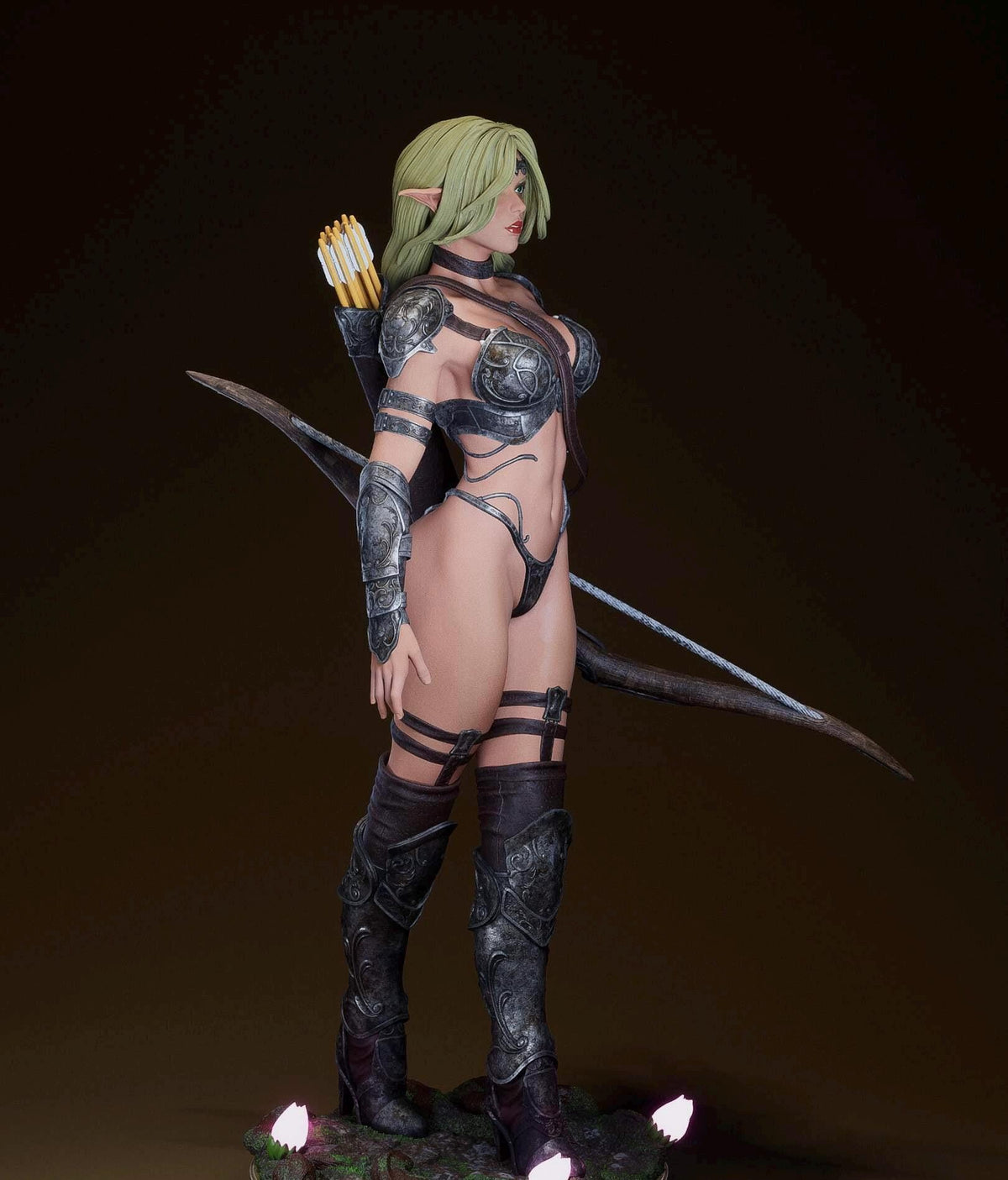 Elaria Dark Elf Assassin Maiden Resin Statue – Shadow Ranger Pin Up Figure with Bow & Dagger, Hand-Painted Fantasy Archer 1/6