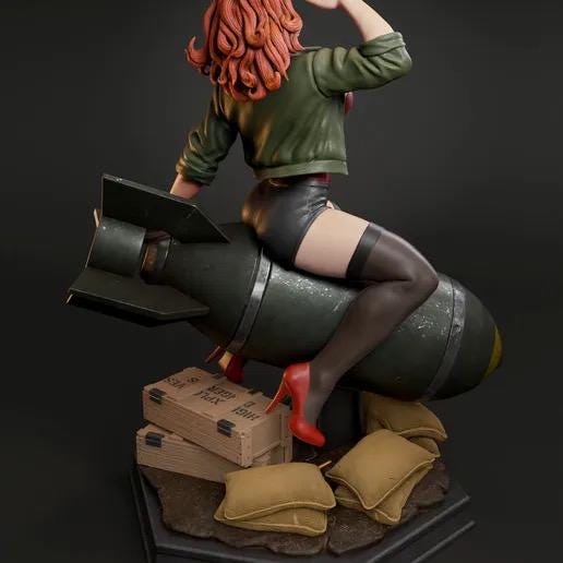 Air Force Bombshell Resin Statue – Vintage Aviation Pin Up Girl Saluting on Nose Art Base, Hand-Painted Retro Military girl 1/6