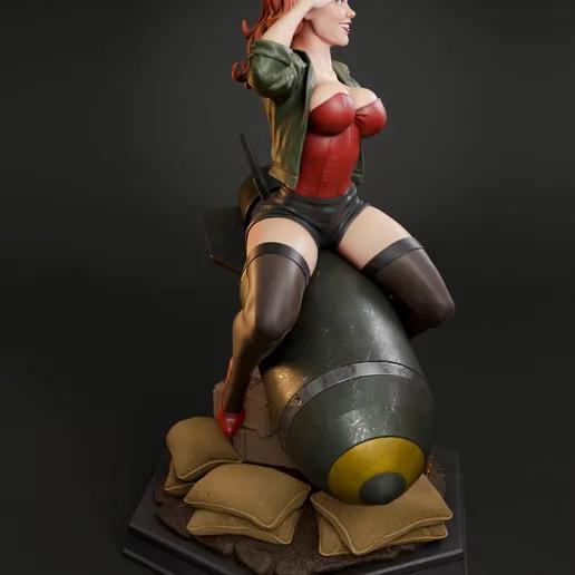 Air Force Bombshell Resin Statue – Vintage Aviation Pin Up Girl Saluting on Nose Art Base, Hand-Painted Retro Military girl 1/6