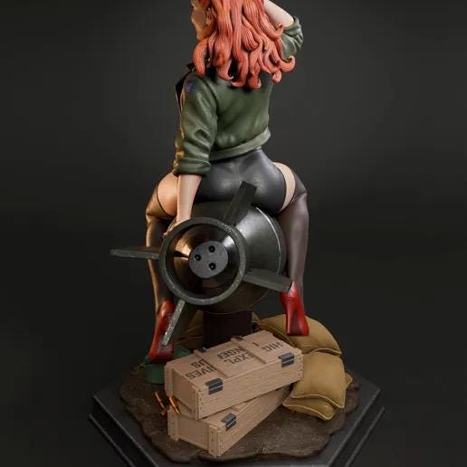 Air Force Bombshell Resin Statue – Vintage Aviation Pin Up Girl Saluting on Nose Art Base, Hand-Painted Retro Military girl 1/6