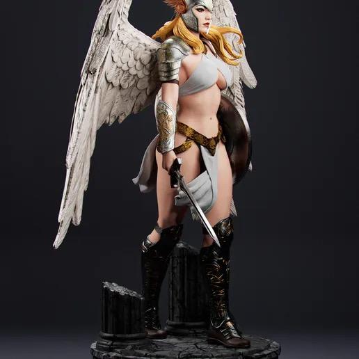 Brynhildr Valkyrie Resin Statue – Norse Mythology Winged Maiden Figure with Sword & Shield, Hand-Painted Fantasy Warrior 1/6
