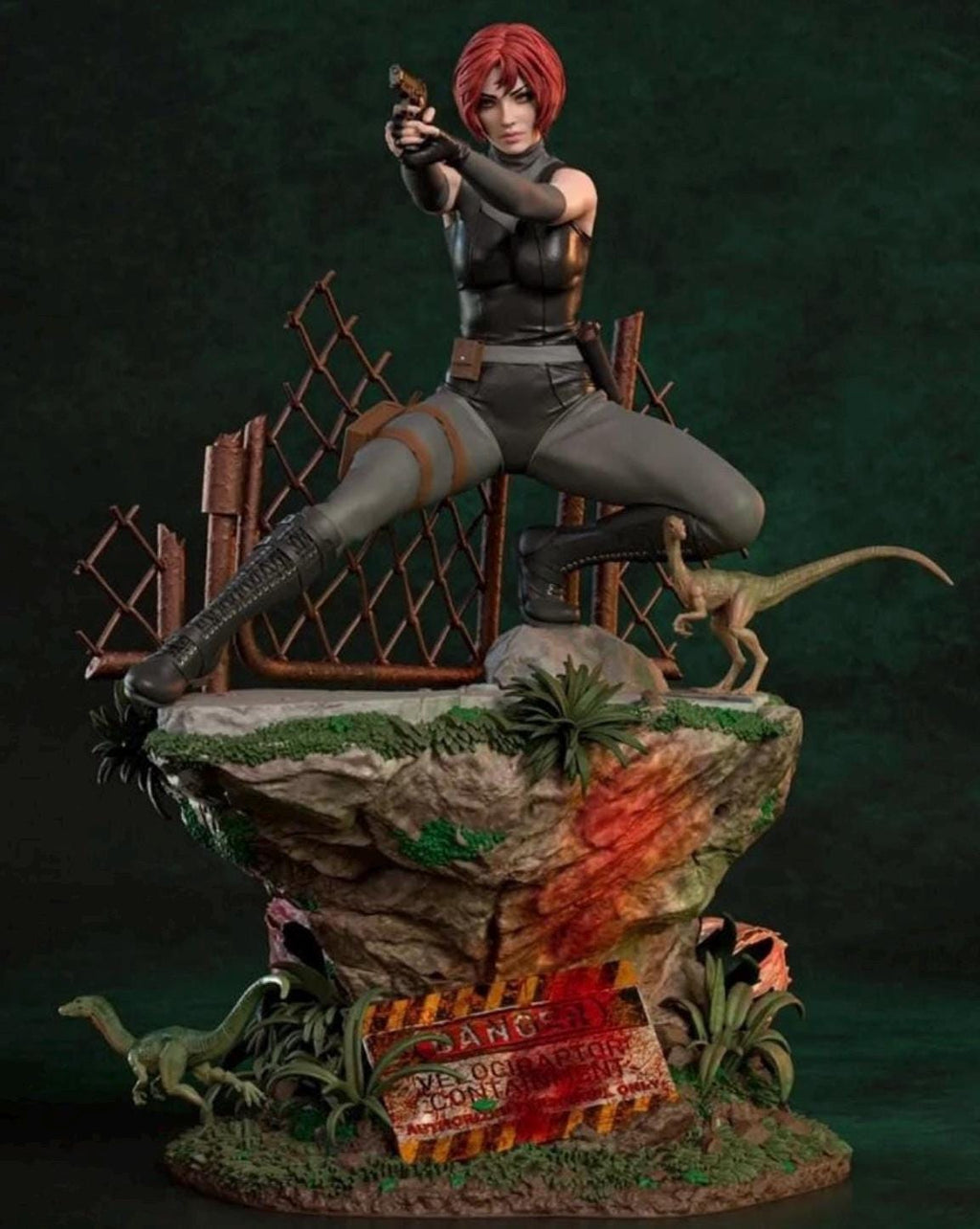Red Hair Dino Hunter Statue – Sci-Fi Agent 1/6