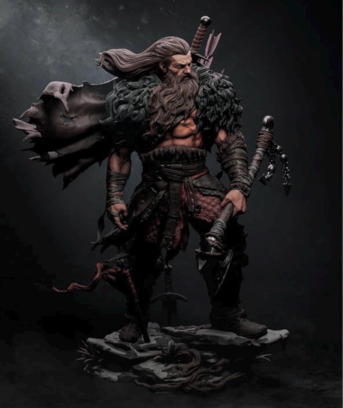 Norse Barbarian Warrior Statue – Viking Berserker 1/6 Scale Resin Figure, 3D Printed Fantasy Collectible, North Warrior Display Statue