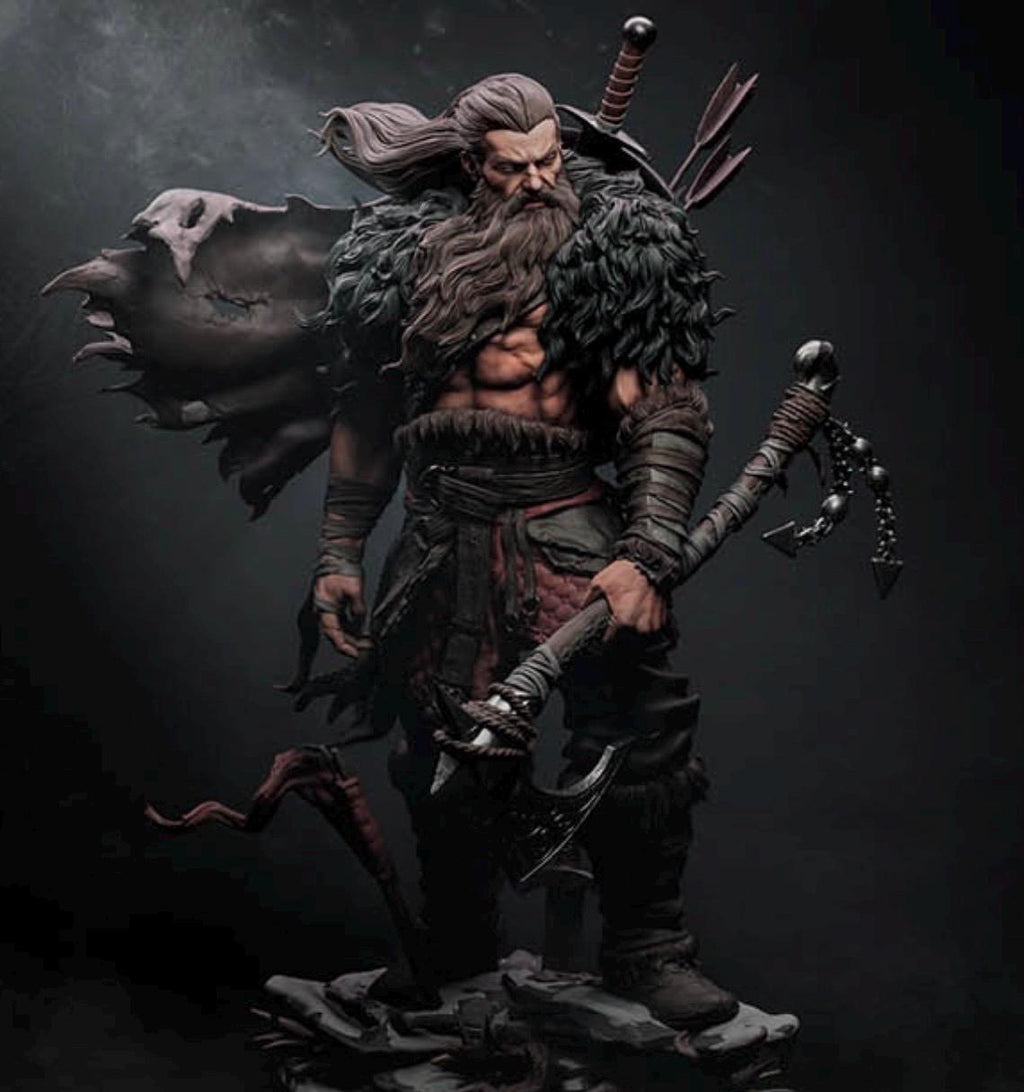 Norse Barbarian Warrior Statue – Viking Berserker 1/6 Scale Resin Figure, 3D Printed Fantasy Collectible, North Warrior Display Statue