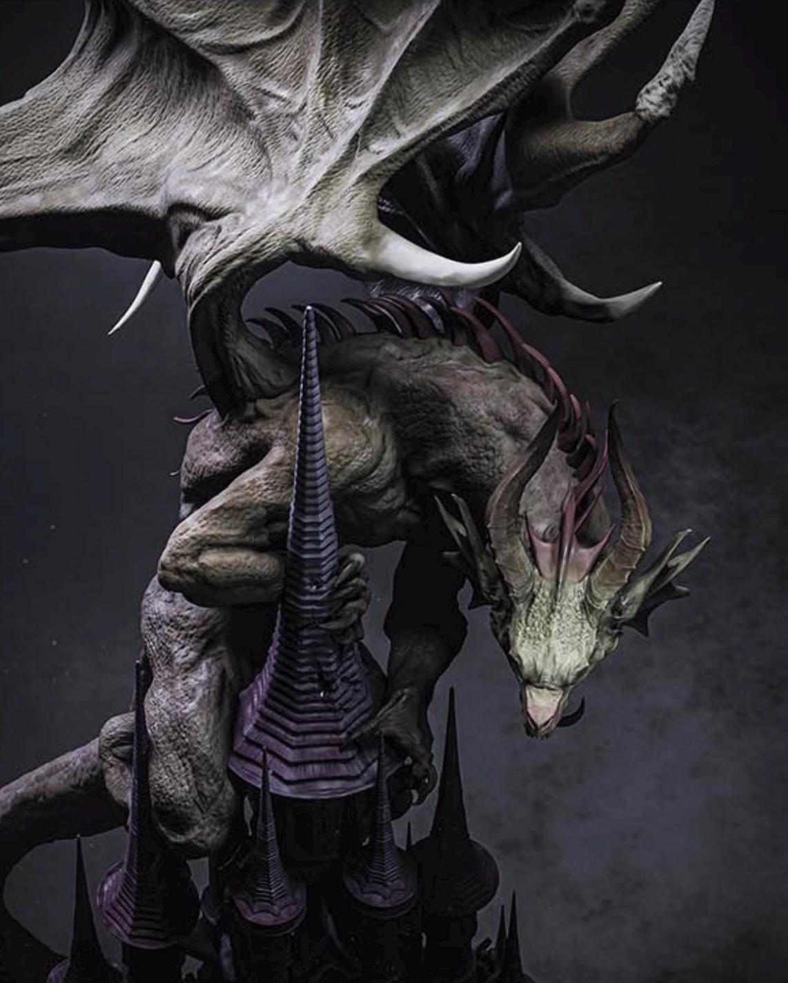 Gothic Dragon Statue on Castle Spire - Mysterious Dragon Figurine 30cm