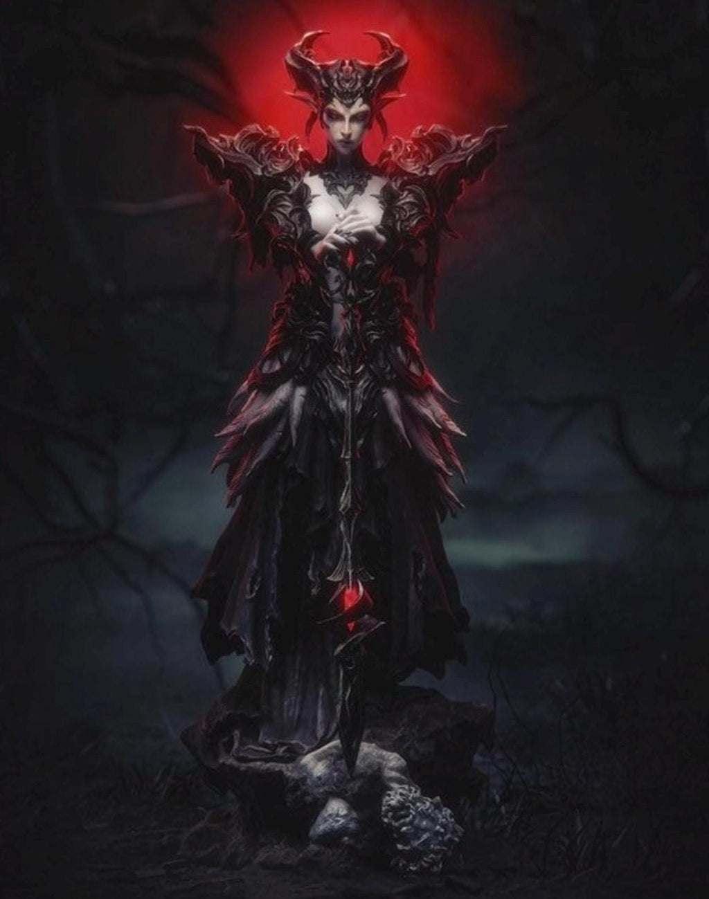 1/6 Scale Queen of the Ashen Vale Statue - Dark Fantasy Empress Figurine, Gothic Sorceress Resin Model, High Detail Collector Decor