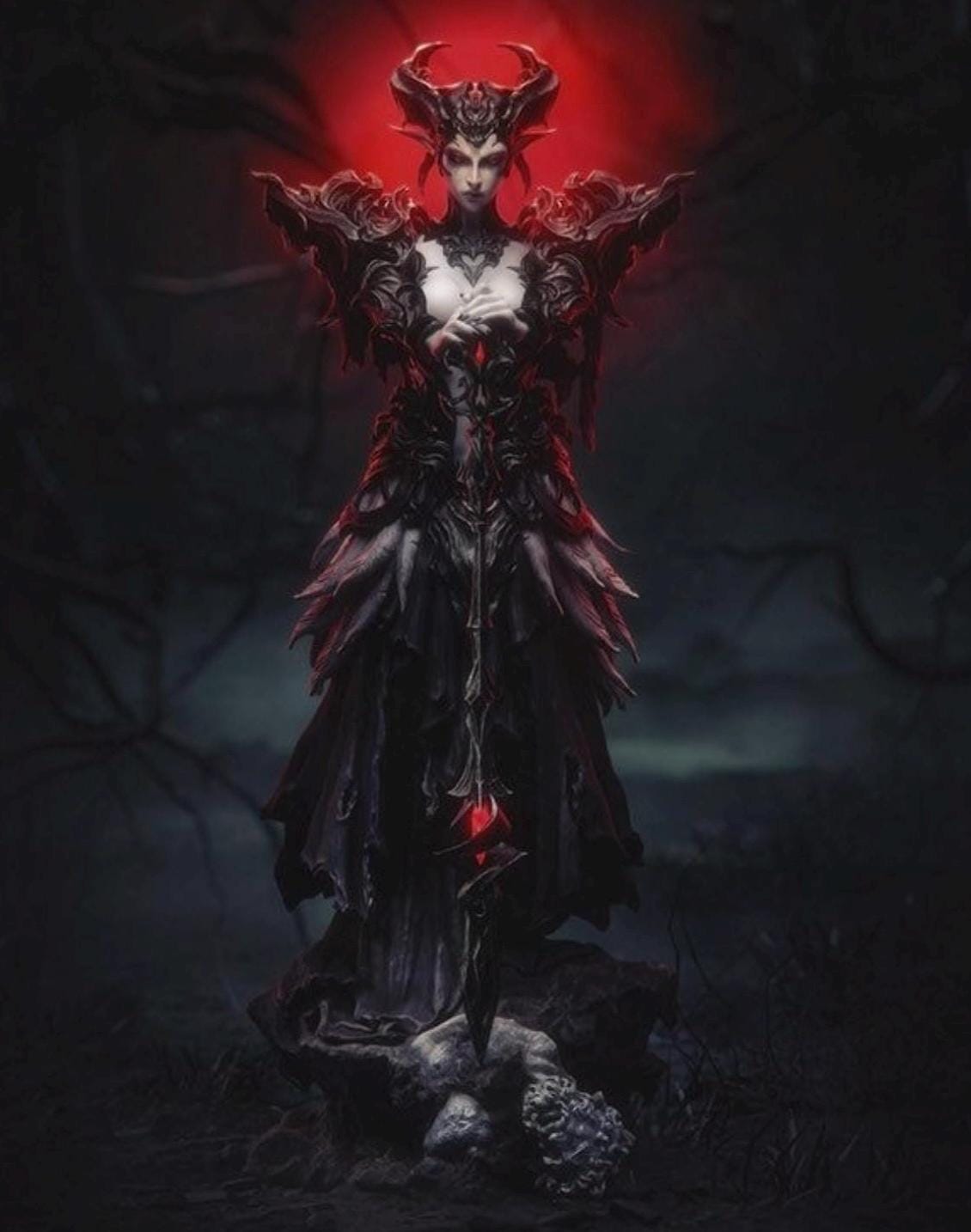 1/6 Scale Queen of the Ashen Vale Statue - Dark Fantasy Empress Figurine, Gothic Sorceress Resin Model, High Detail Collector Decor