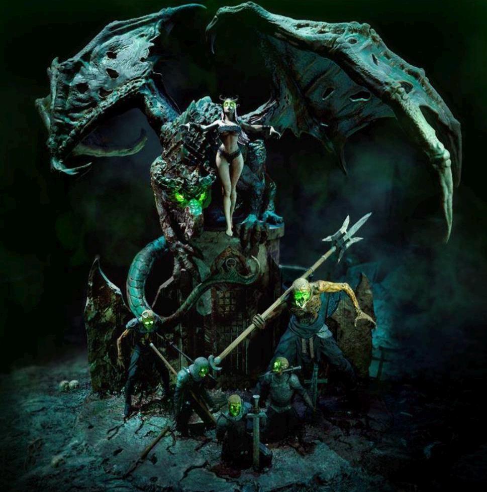 The Necromancer & Undead Dragon Diorama | 3D Printed Dark Fantasy Resin Figurine | 35cm