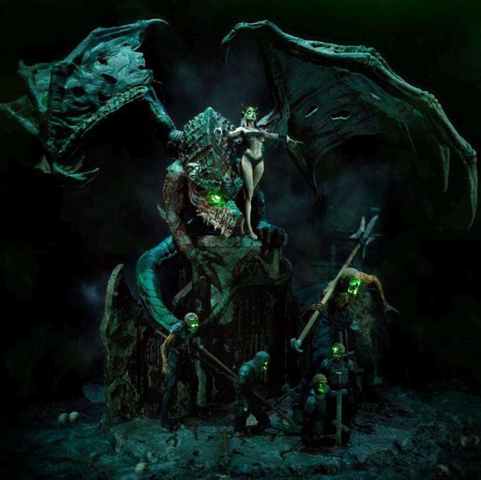 The Necromancer & Undead Dragon Diorama | 3D Printed Dark Fantasy Resin Figurine | 35cm