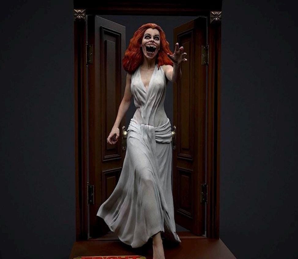1/6 Scale Vampire Bride in Doorway Diorama | 3D Printed Horror Resin Statue | 80s Retro Monster Collectible Art Figure Decor