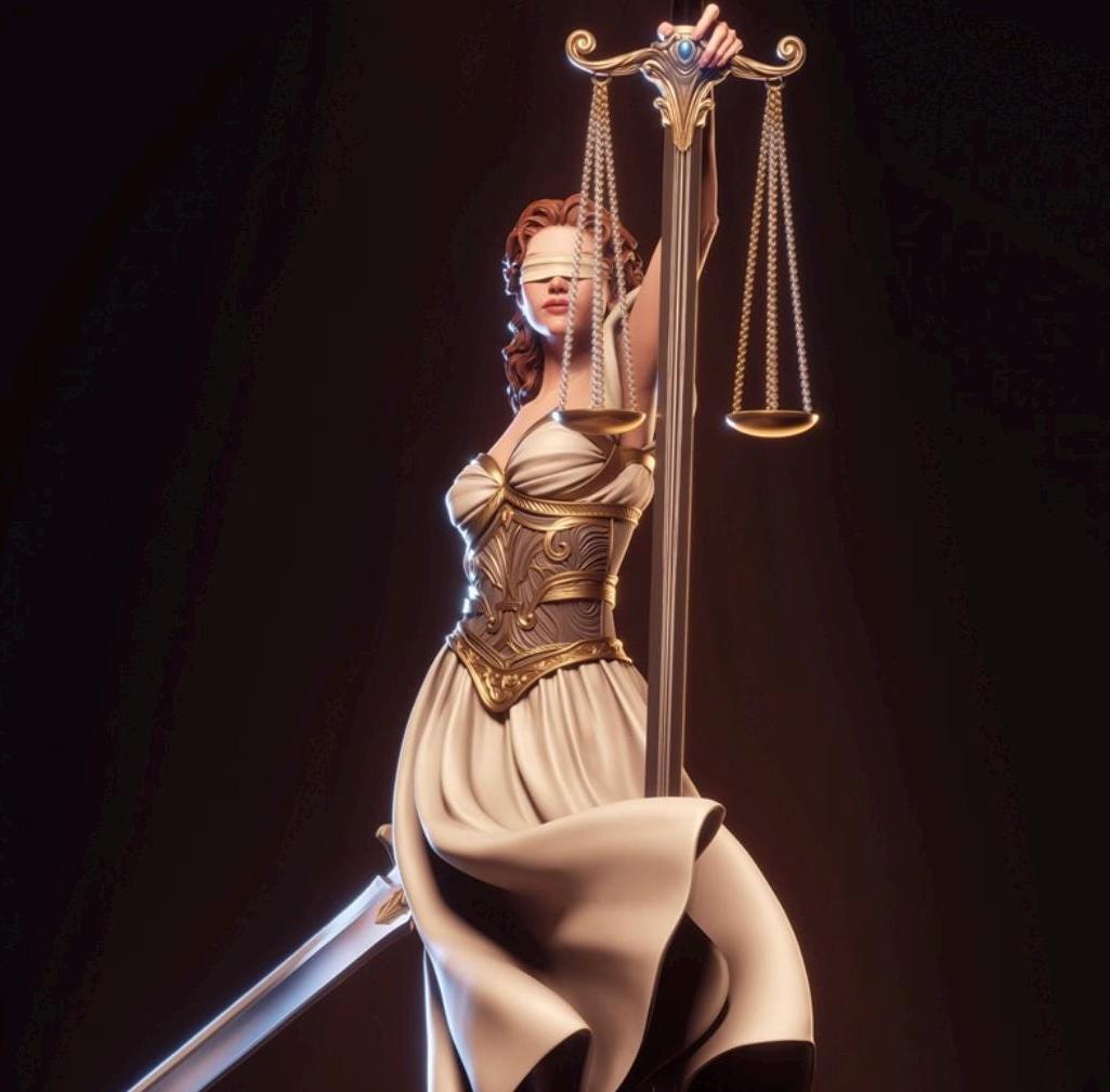 Lady Justice Resin Statue – Greek Goddess Themis Figure, Hand-Painted Blind Justice Sculpture with Scales and Sword 1/6