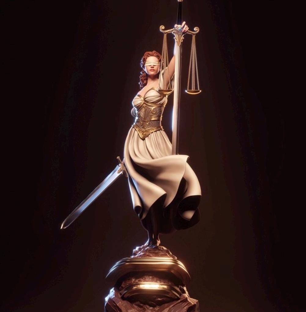 Lady Justice Resin Statue – Greek Goddess Themis Figure, Hand-Painted Blind Justice Sculpture with Scales and Sword 1/6