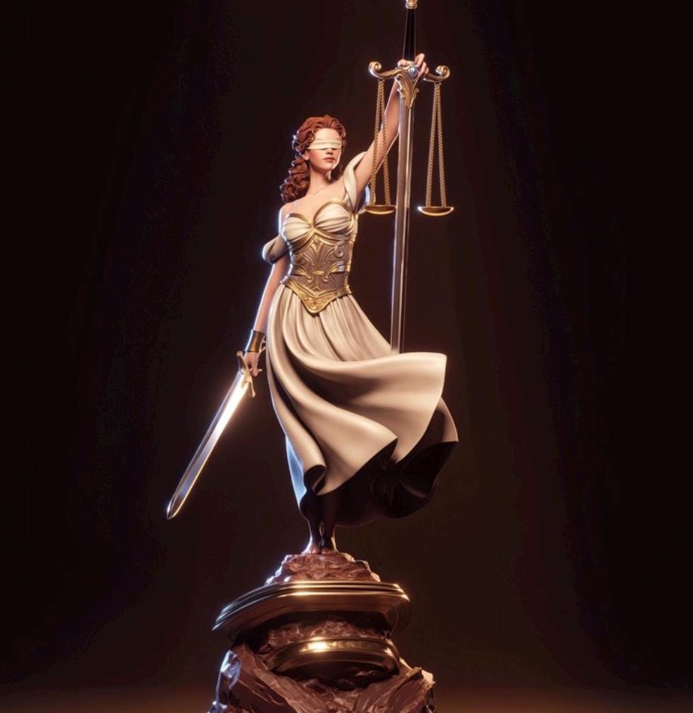 Lady Justice Resin Statue – Greek Goddess Themis Figure, Hand-Painted Blind Justice Sculpture with Scales and Sword 1/6
