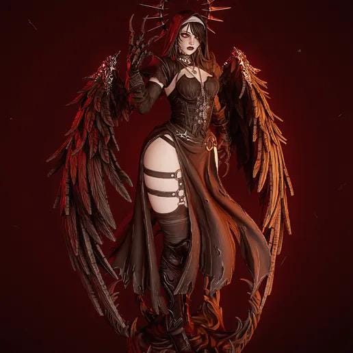 Corrupted Nun Resin Statue – Fallen Angel Gothic Priestess Figure, Hand-Painted Dark Fantasy Sculpture, Spiked Halo Occult Demoness Art 1/6