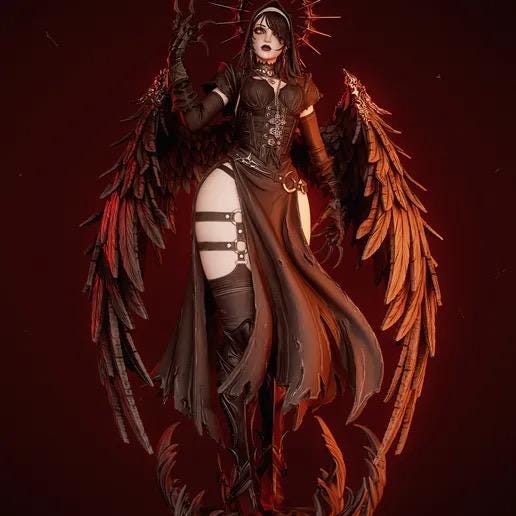Corrupted Nun Resin Statue – Fallen Angel Gothic Priestess Figure, Hand-Painted Dark Fantasy Sculpture, Spiked Halo Occult Demoness Art 1/6