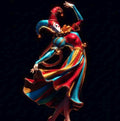 Renaissance Jester Resin Statue – Venetian Harlequin Dancer Figure, Hand-Painted Commedia dell'Arte Sculpture, Carnival Fool Art Decor 1/6