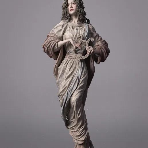Greek Muse of Music Resin Statue – Classical Lyre Player Goddess Figure, Hand-Painted Hellenic Goddess 1/6