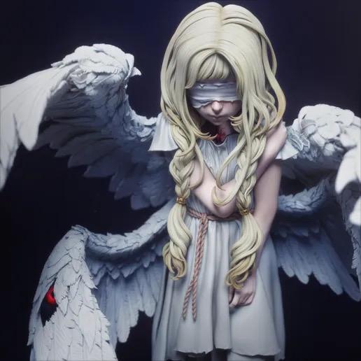 Seraphim Blind Angel Resin Statue – Six-Winged Celestial Hand-Painted Blindfolded Divine spirit 1/6