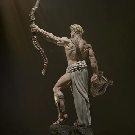 Greek God Apollo Resin Statue – God Figure with Golden Bow & Lyre, Hand-Painted Hellenic Olympian Fine Art 1/6