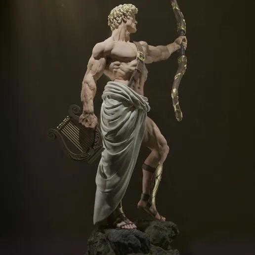 Greek God Apollo Resin Statue – God Figure with Golden Bow & Lyre, Hand-Painted Hellenic Olympian Fine Art 1/6
