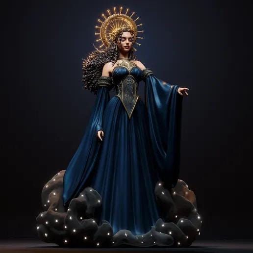 Goddess Nyx of the Night Resin Statue – Greek Primordial Deity Figure with Radiant Halo, Hand-Painted Celestial Queen 1/6