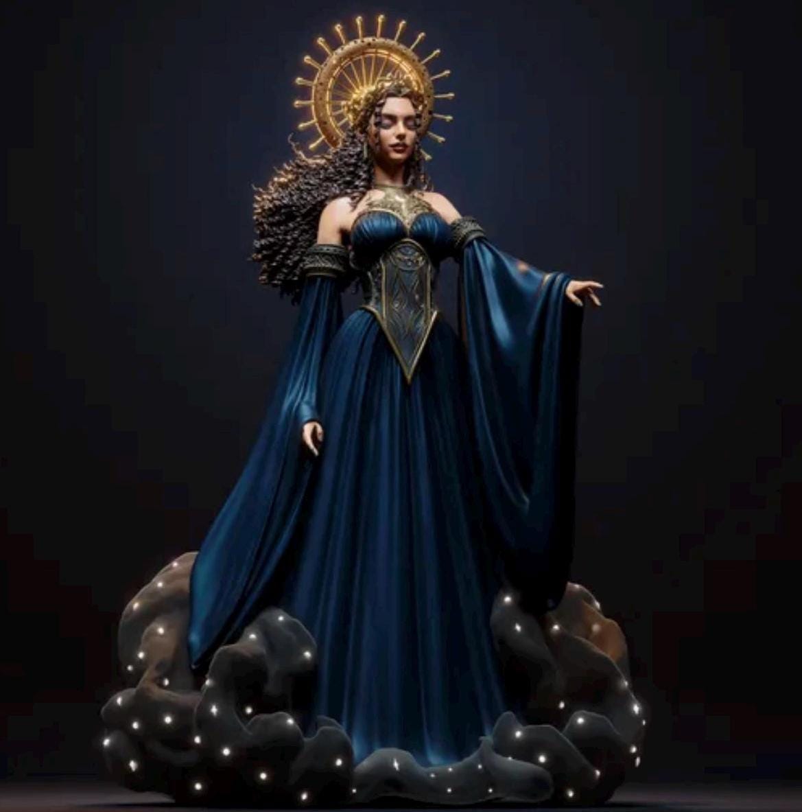 Goddess Nyx of the Night Resin Statue – Greek Primordial Deity Figure with Radiant Halo, Hand-Painted Celestial Queen 1/6