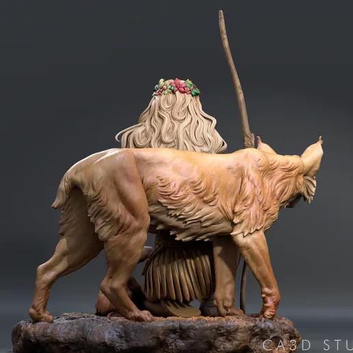 Greek Goddess Artemis Resin Statue – Olympian Goddess of the Hunt Figure with Bow, Deer & Lynx, Hand-Painted 1/6