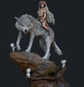 Tribal Wolf Rider Diorama – Wild Maiden Figure on Giant White Wolf with Forest Spirits, Hand-Painted Fantasy 1/6 scale