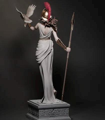 Greek Goddess Athena Resin Statue – Olympian Goddess of Wisdom and War Figure with Spear, Owl & Crested Helmet, Hand-Painted 1/6