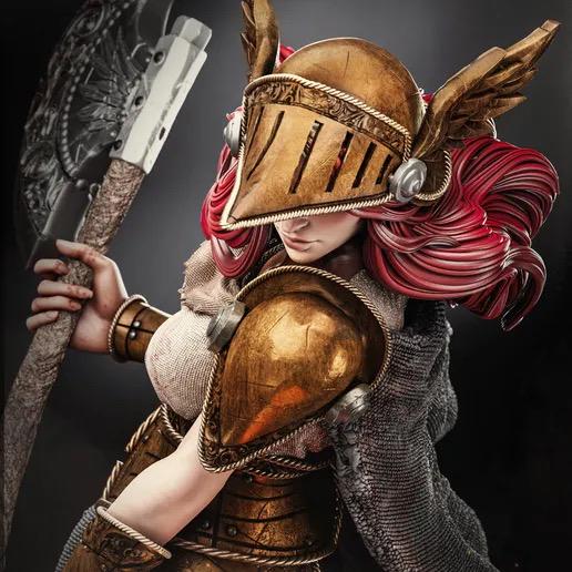 Norse Valkyrie Warrior Resin Statue – Red Hair Shieldmaiden Figure with Winged Helmet & Battle Axe, Hand-Painted 1/6