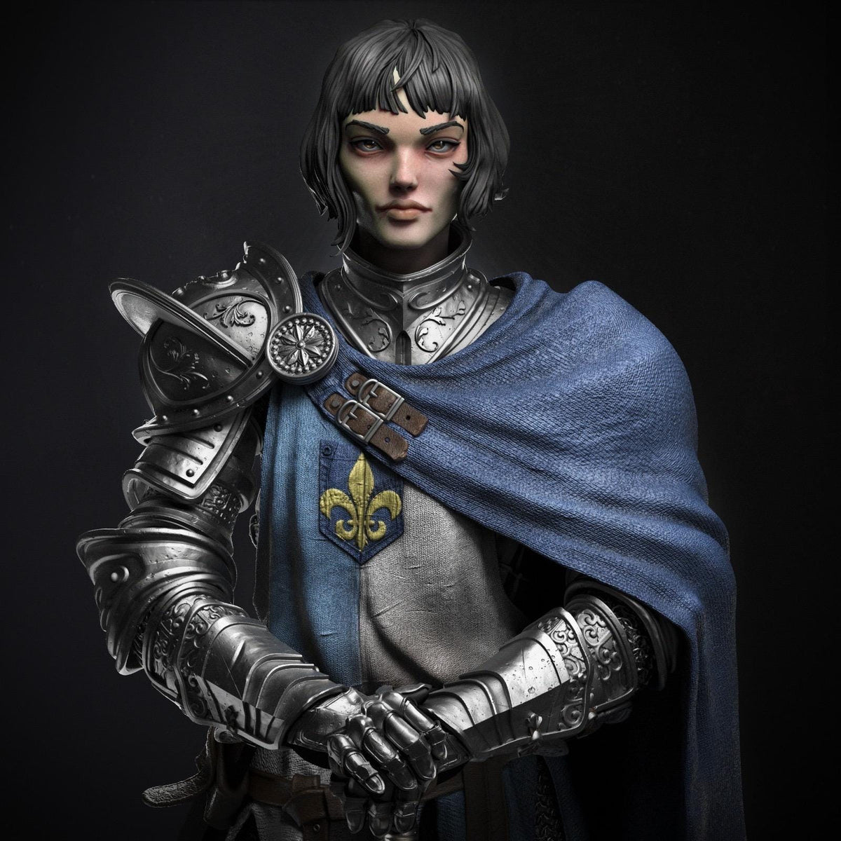 Joan of Arc Resin Statue – French Maiden Knight Figure in Gothic Plate Armor with Longsword & Fleur-de-Lis Cloak, Hand-Painted Medieval 1/6