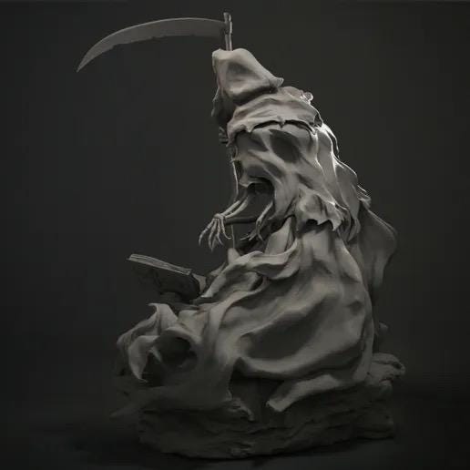 Grim Reaper Resin Statue – Hooded Angel of Death Figure with Scythe, Book of Souls & Skulls, Hand-Painted Gothic Horror 1/6