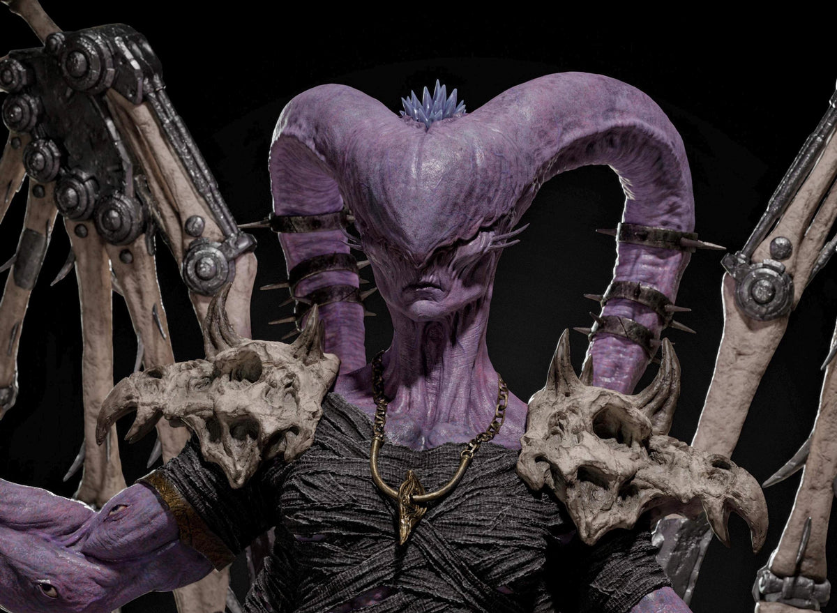 Eldritch Demon Sorcerer Resin Statue – Multi-Armed Horned Mage Figure with Bone Wings & Staff, Hand-Painted Dark Fantasy 1/6