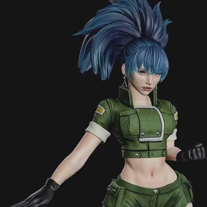 Custom Blue-Haired leona Warrior Figurine 1/6 hand painted